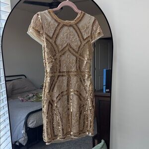 Lulu's Gold and Cream Sequin Mini Dress